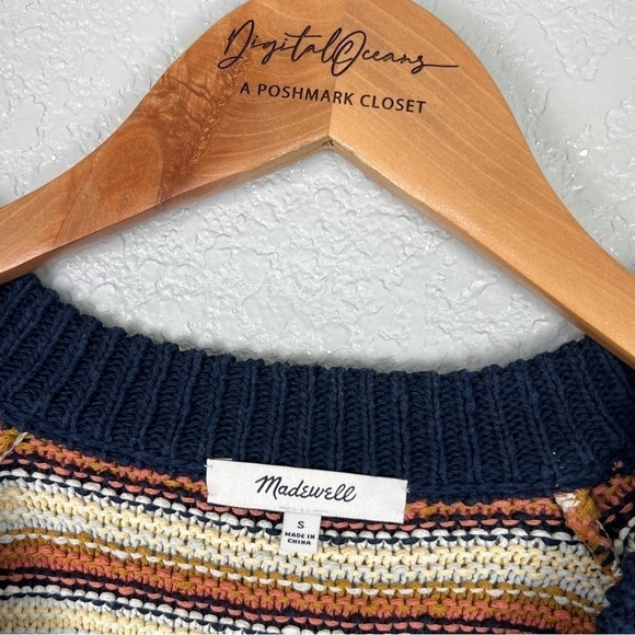 Madewell Arden Retro Striped V-Neck Cotton Cropped Pullover Casual Sweater S - Picture 3 of 9